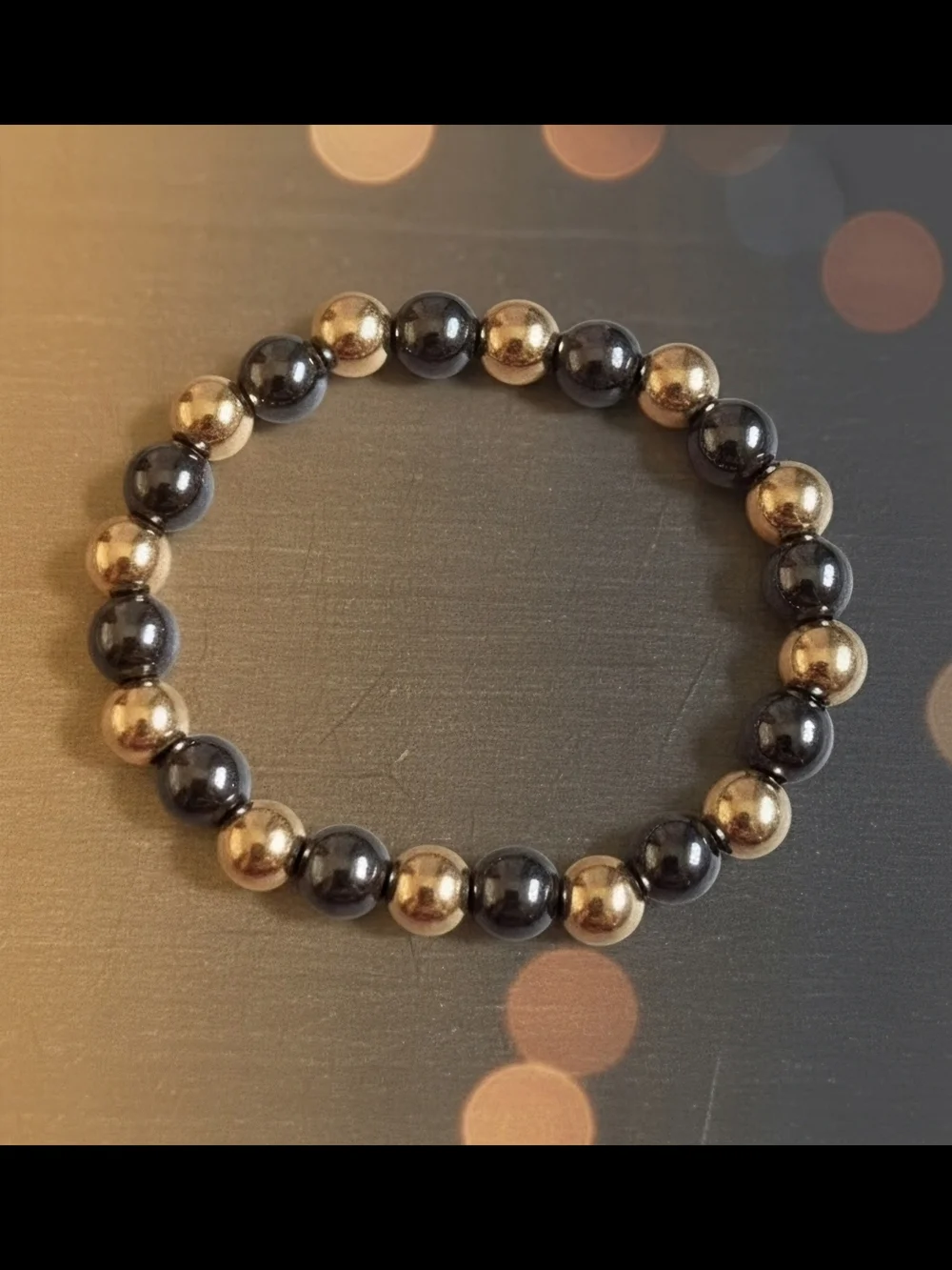 Gold & Black Beaded Stretch Bracelet — Women’s Jewelry